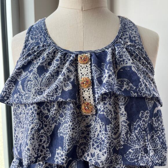 Y2K Beachy Floral Ruffle Crochet Racerback Tank Top - Picture 5 of 7